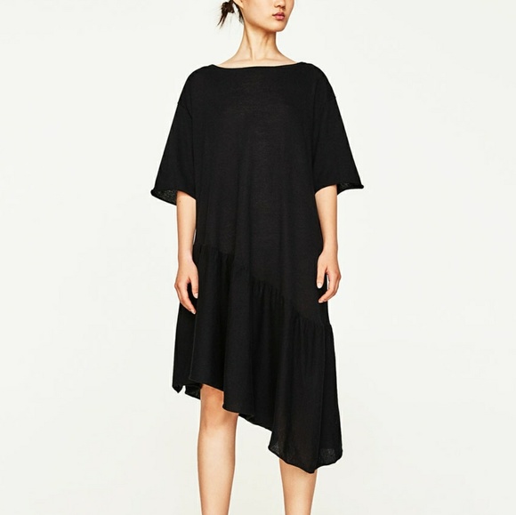 Zara Dresses & Skirts - Zara Knit Oversized Asymmetrical Ruffle Dress
